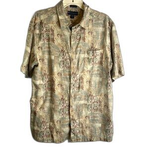 Weekender Casual Lifestyle Finest Silk Blend Short Sleeve Button Up Shirt Sz LG